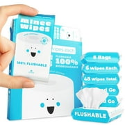 Impossibly Compact Travel Flushable Wipes with Natural Extracts - Skin-Friendly Wet Wipes, Hypoallergenic & Unscented Travel Size Butt Wipes for Adults, Kids & Baby Care - 8 Pack Total 48 Wipes