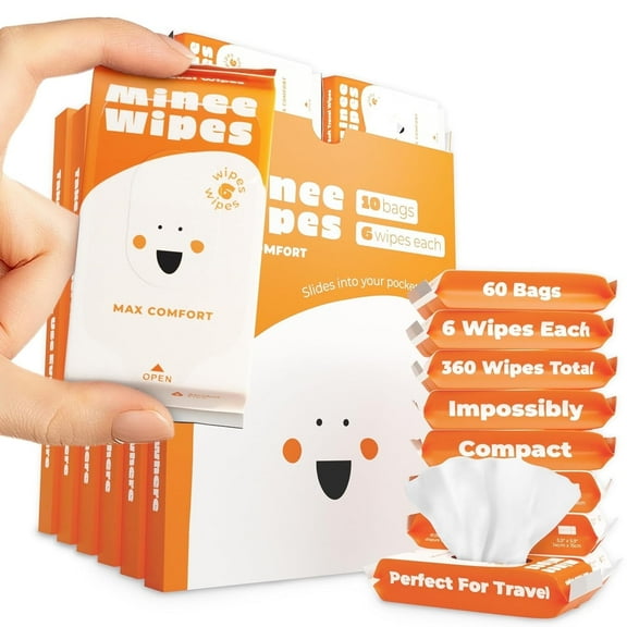 Impossibly Compact Travel Wipes with Natural Extracts - Skin-Friendly Wet Wipes, Hypoallergenic & Unscented for Adults, Kids & Baby Care - 60 Pack Total 360 Wipes