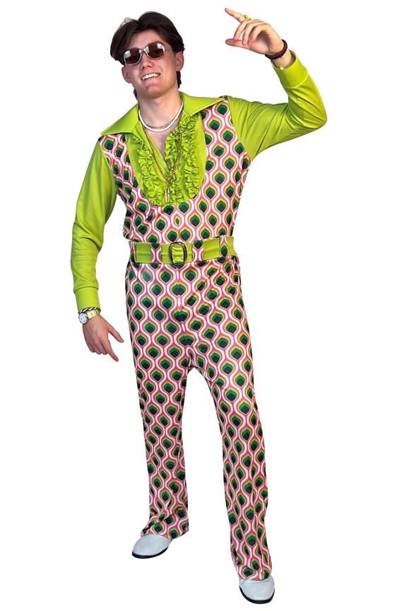 Costumes Swaggertown Pantsuit Pink & Green Feather Halloween Costume, Men's Size M, 30106-M