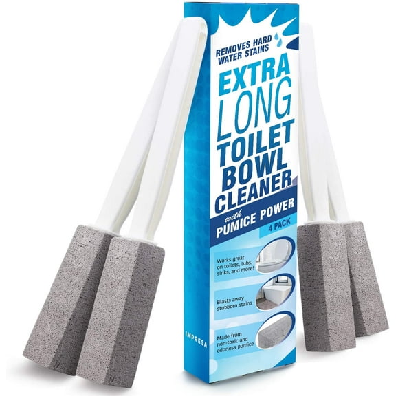 Impresa Pumice Stone Toilet Bowl Cleaner with Extra Long Handle - Limescale Remover [4 Pack]