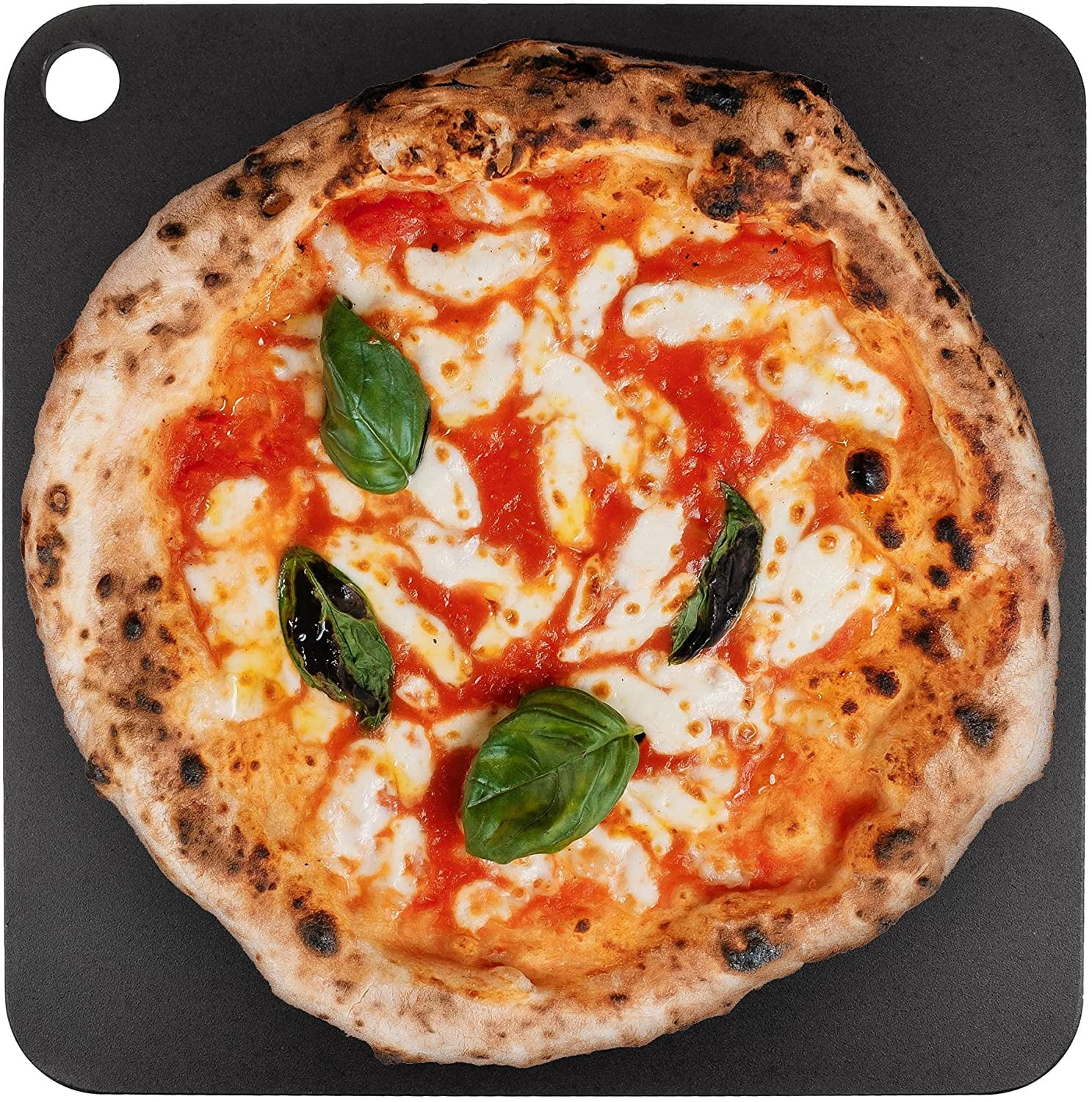 14x14 Inch Black Steel Pizza Baking Plate with Finger Hole