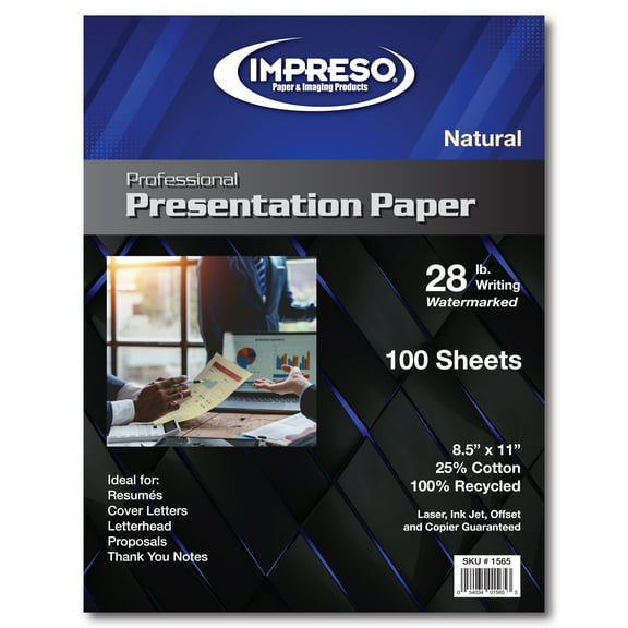 Impreso Resume/Presentation Paper, 8.5 x 11, 28 lb., 25% Cotton, 100% Recycled. (1 Pack - 100 Sheets)