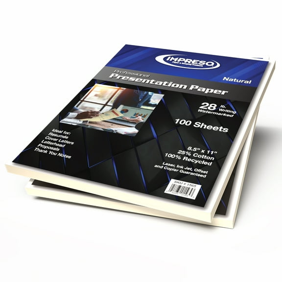 Impreso Resume/Presentation Paper, 8.5 x 11, 28 lb., 25% Cotton, 100% Recycled. (200 Sheets)