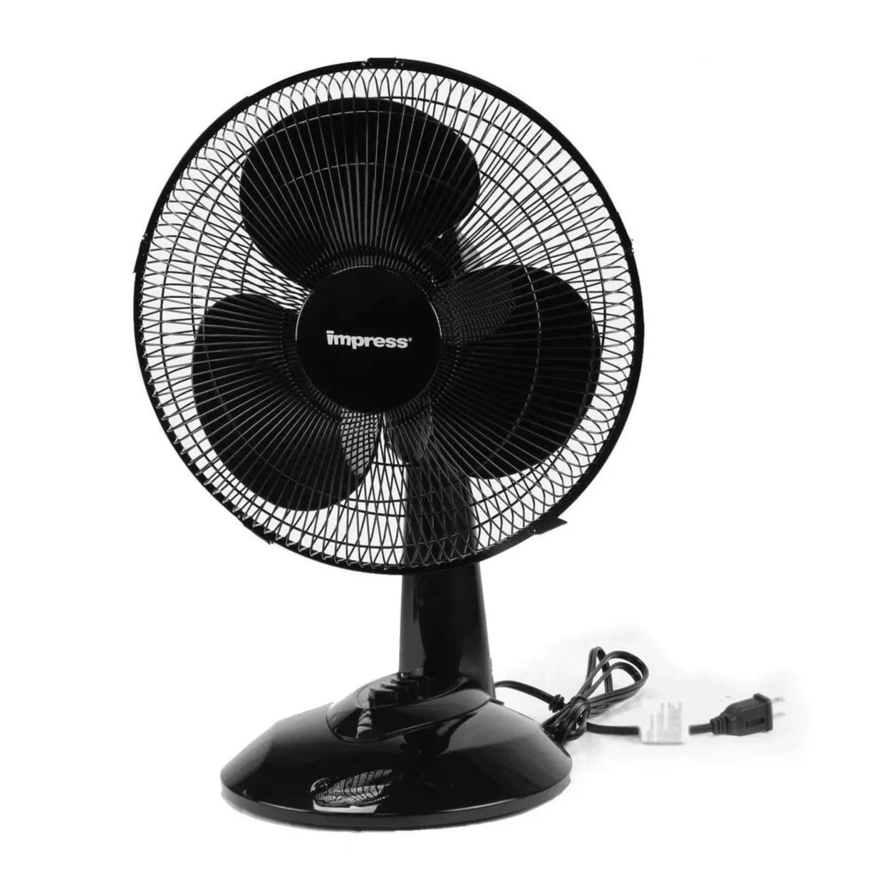 Impress Black 12-Inch Oscillating Table Fan with Adjustable Height