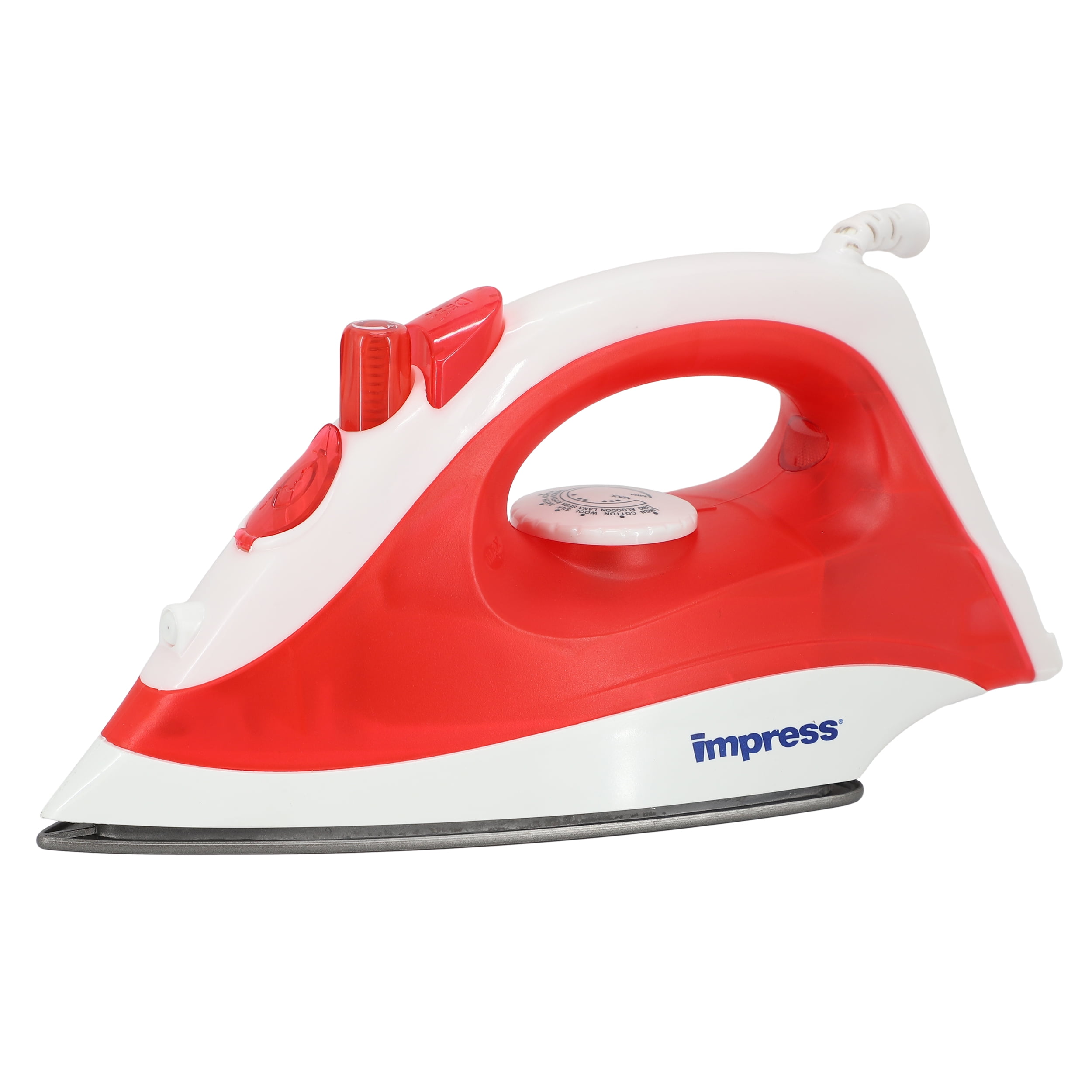 Compact Red and White Non-Stick Steam Iron