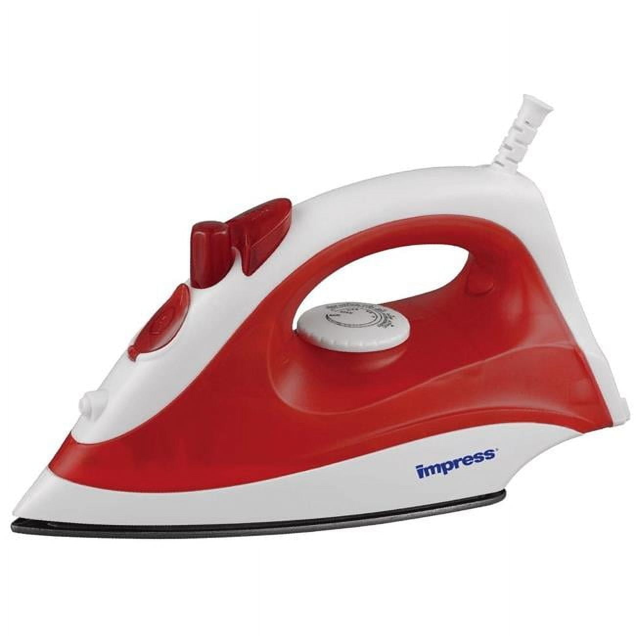 Compact Red and White Non-Stick Steam Iron