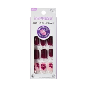 Impress Design Short Square Press on Nails, Red, 30 Pieces