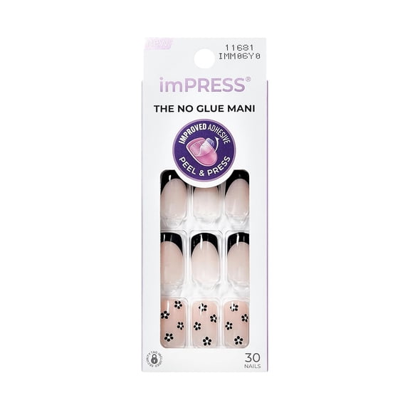 Impress No Glue Mani 30 Pcs Press on Nails, Easy Apply, Hassle-Free Removal, Simple Peel & Press, Essential Tools Included, Prep Pad, Instructions Sheet, 1 Manicure Stick, 1 Mini File (So Lucky)