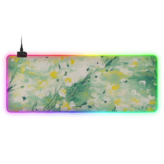 Impress Green Yellow Grass RGB Gaming Mouse Pad Large Keyboard Mat Rubber Base 13 Light Modes