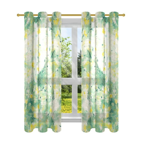 Impress Green Yellow Grass Semi Sheer Curtains for Living Room Bedroom Set of 2 Insulated Window Drapes