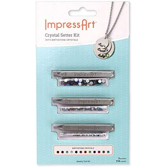 ImpressArt - Crystal Setter Metal Stamping Punches Kit, Includes 216 Birthstone Colored Crystals and 3 Metal Stamping Punches