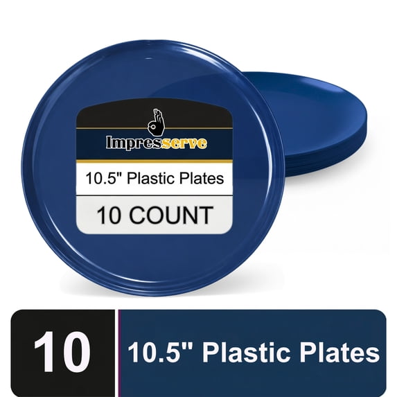 Impresserve Edge Collection Disposable Plastic Plates, 10.5", Dark Blue, 10 Count