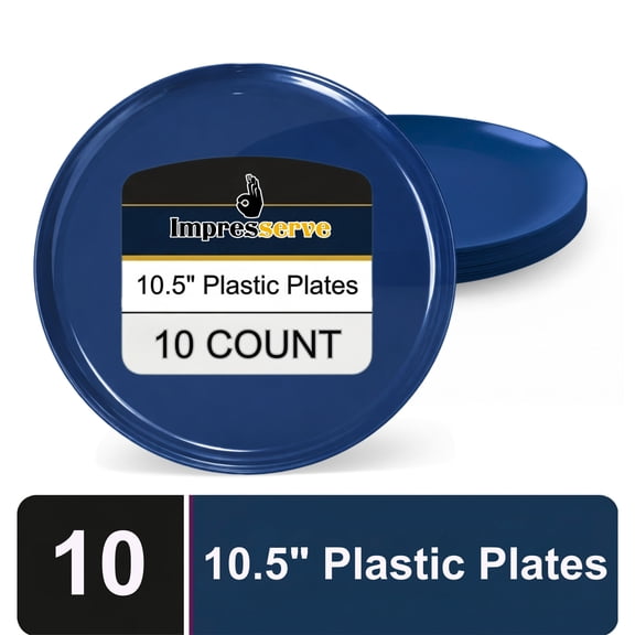 Impresserve Edge Collection Disposable Plastic Plates, 10.5", Dark Blue, 10 Count