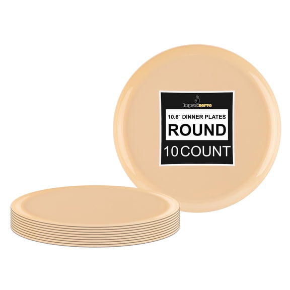 Impresserve 10" Edge Collection Beige Disposable Plastic Plates - 10 Count
