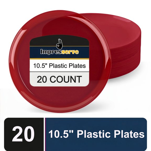 Impresserve 10.5" Edge Collection Disposable Cranberry Red Plates - 20 Count