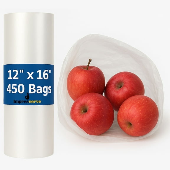 Impresserve 12" x 16" Plastic Produce Bags, Fold Top, Transparent - 450 Count