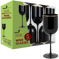 Impresserve 12oz. Black Plastic Wine Goblet with Gold Rim - 5 Count