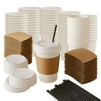 Impresserve 12oz Paper Coffee Cups with Lids, Sleeves & Stirrers, 60 Pack – White Disposable Hot Drink Cups for Coffee, Tea, Hot Chocolate, To-Go & Parties