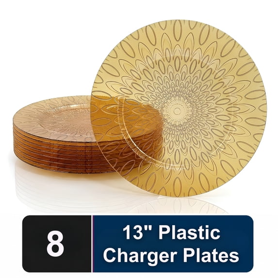 Impresserve 13 Inch Gold Raindrop Charger Plates, Disposable Plastic Charger Plates for Events and Dining, 8 Count