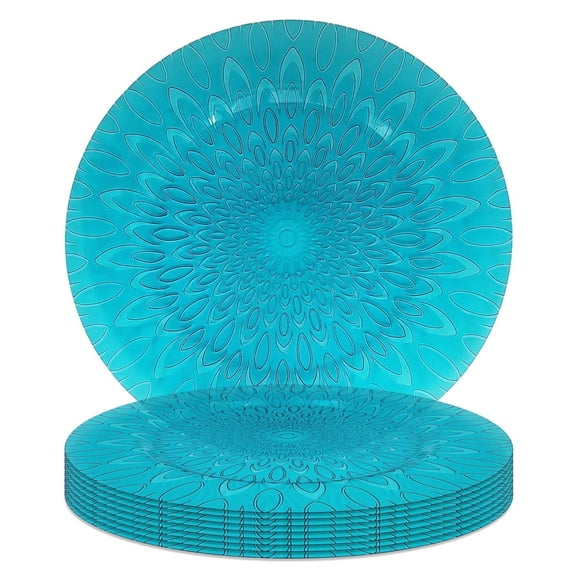 Impresserve 13-Inch Charger Plates, Raindrops Teal Blue Design, Heavyweight Plastic, 8 Count – Ideal for Formal Dining, Weddings, and Special Events