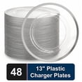 thumbnail image 1 of Impresserve 13 Inch Clear Charger Plates with Silver Rim, Disposable Plastic Charger Plates for Events and Dining, 48 Count, 1 of 11