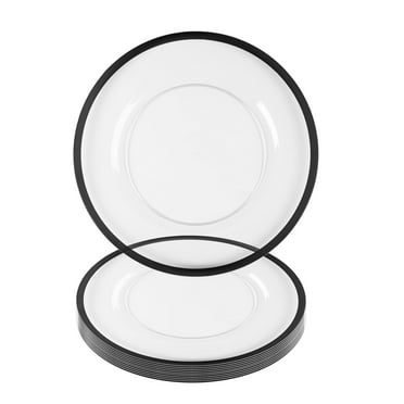Impresserve 13" Disposable Plastic Clear Charger Plates with Black Rim – 8 Count