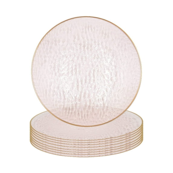 Impresserve 13-inch Pink Hammered Disposable Plastic Charger Plates with Gold Rim - 8 Count