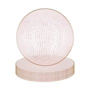 Impresserve 13 Inch Pink Hammered Charger Plates with Gold Rim, Disposable Plastic Charger Plates for Events and Dining, 8 Count