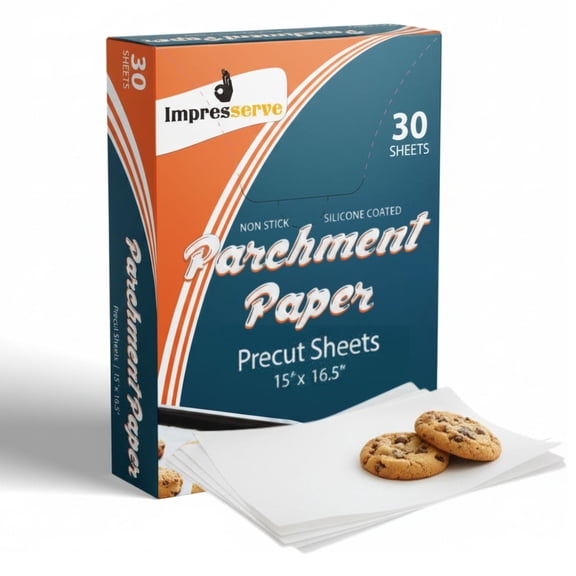 Impresserve 15 x 16 Inch Parchment Paper Sheets, Pre Cut Non Stick Baking Paper Liners, 30 Count