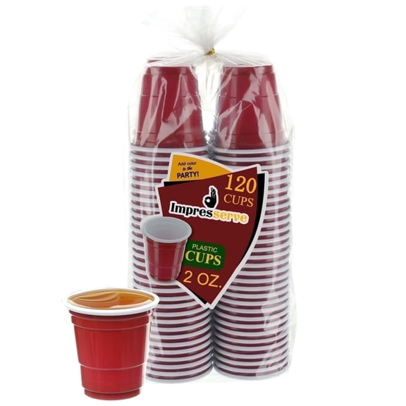 Impresserve 2oz Red Disposable Plastic Mini Shot Cups - 120 Count