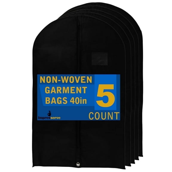 Impresserve 40-Inch Black Non-Woven Fabric Garment Bags - 5 Count