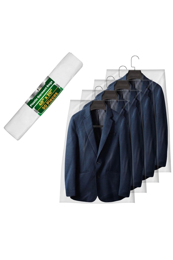 40 x 20 inch Clear Disposable Plastic Garment Bags - 50 Count