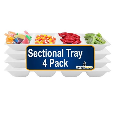 Impresserve 5" x 16" White 4-Section Rectangular Plastic Food Tray - 4 Count