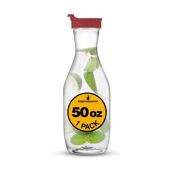 Impresserve 50 oz Plastic Beverage Carafe with Red Flip Tab Lid