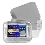 Impresserve 5 lb Aluminum Foil Pans with Board Lids, 50 Count, Disposable Aluminum Pans for Baking, Roasting, Meal Prep, and Food Storage