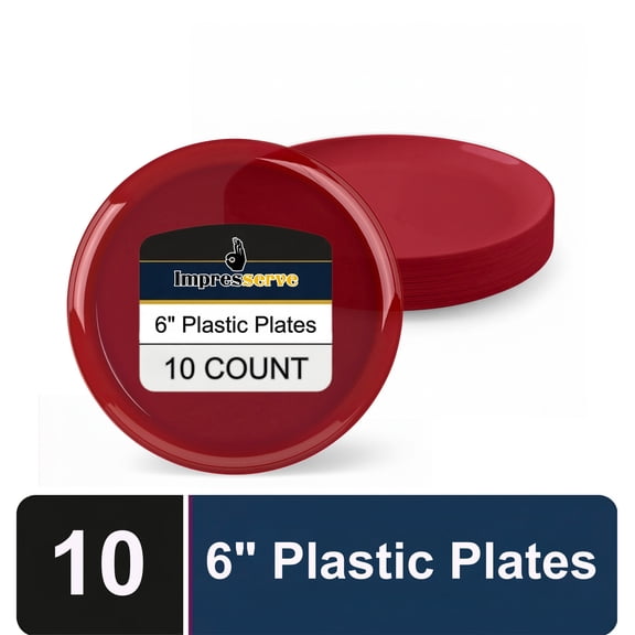 Impresserve 6" Edge Collection Disposable Cranberry Red Plates - 10 Count