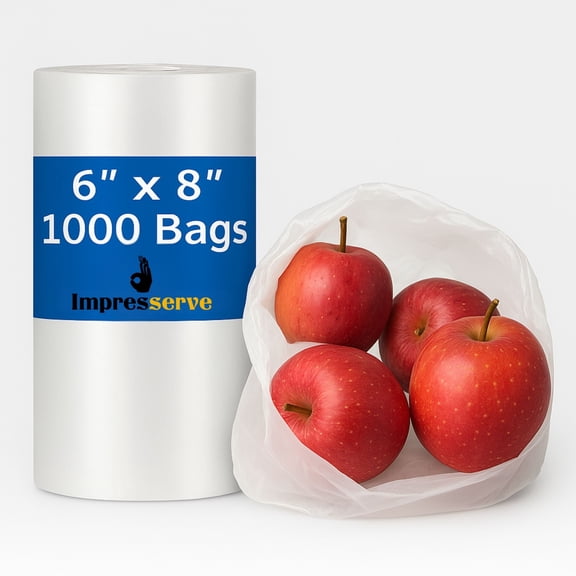 Impresserve 6" x 8" Plastic Produce Bags, Fold Top, Transparent - 1000 Count