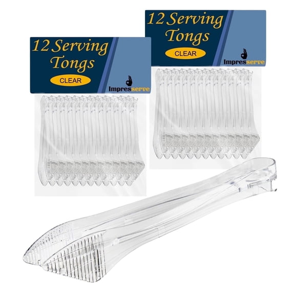 Impresserve 8.5" Disposable Plastic Clear Serving Tongs - 24 Count