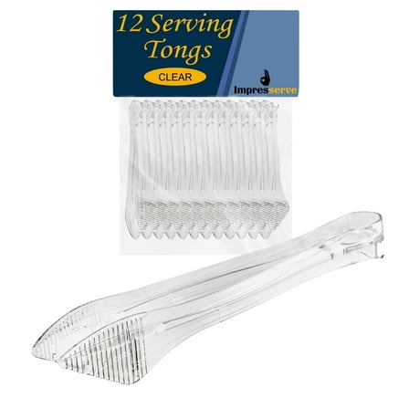 Impresserve 8.5" Disposable Plastic Clear Serving Tongs - 12 Count