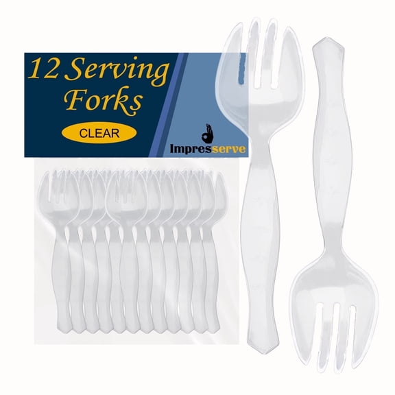 Impresserve 8.7" Disposable Plastic Clear Serving Forks - 12 Count
