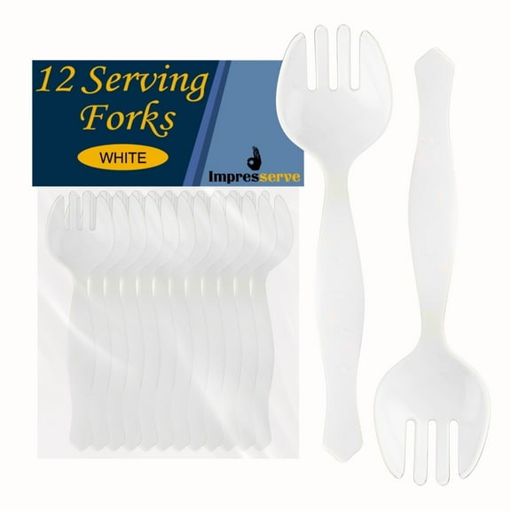 Impresserve 8.7" Disposable Plastic White Serving Forks - 12 Count