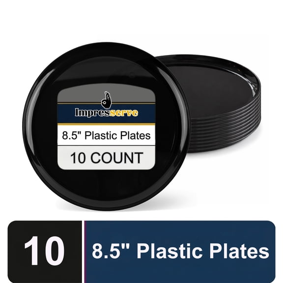Impresserve Edge Collection Disposable Plastic Plates, 8.5", Black, 10 Count