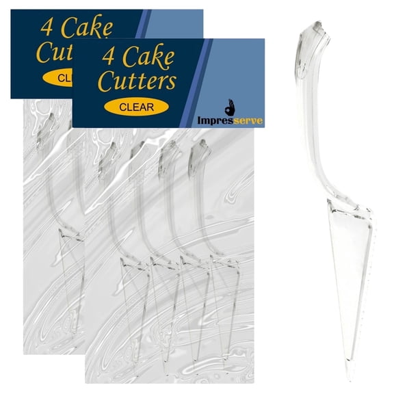 Impresserve Disposable Plastic Cake Cutters, Clear Cake Server and Dessert Slicer, 8 Count