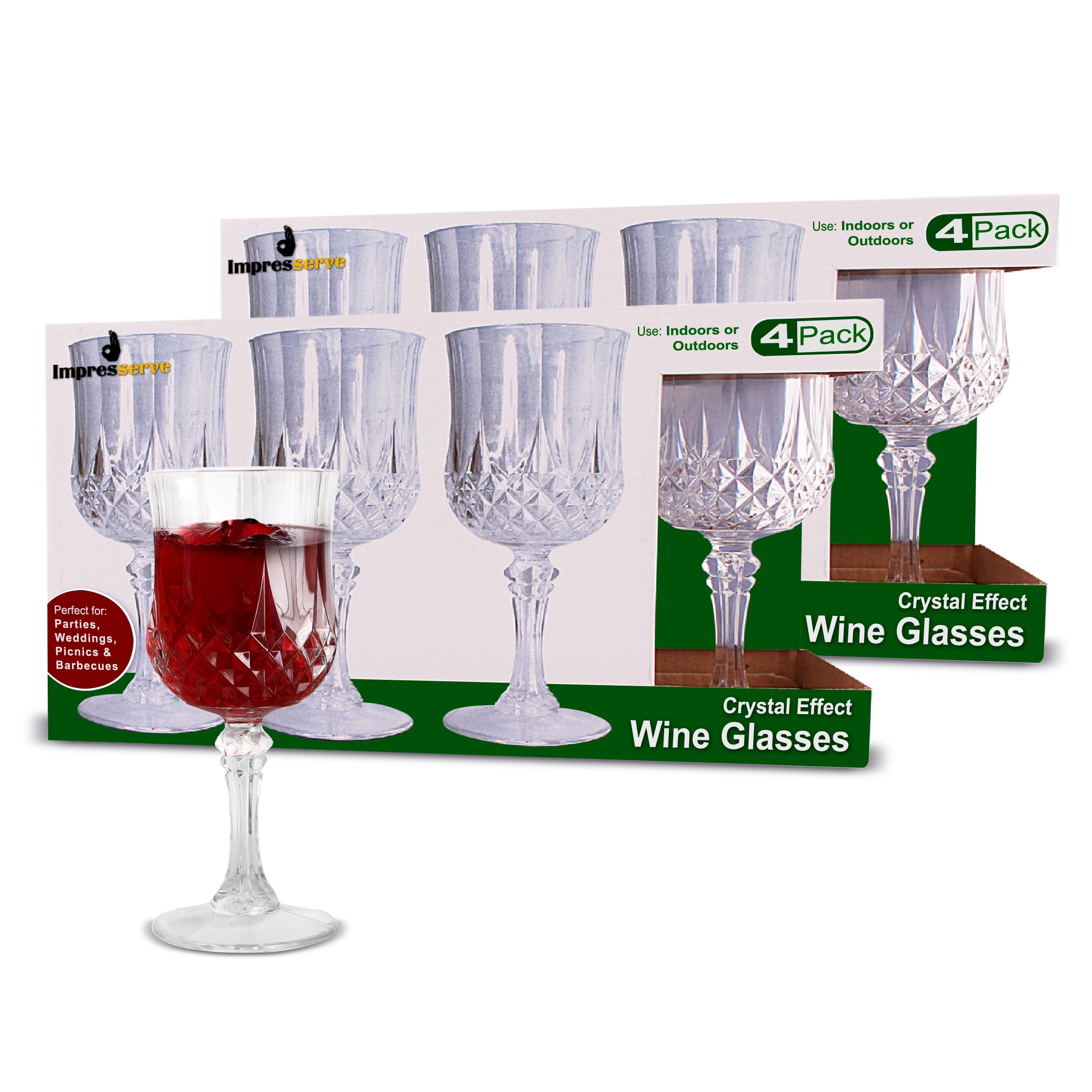 Impresserve 8 oz. Plastic Wine Glasses with Stem 8 Pack, Shatterproof
