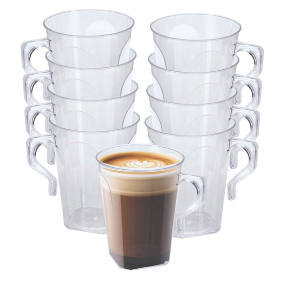 Impresserve 8 oz Disposable Plastic Coffee Mug with Handle, Clear, 32 Count