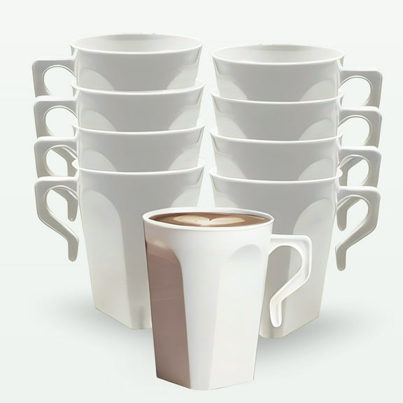 Impresserve 8oz White Disposable Plastic Coffee Mugs with Handles, 32 Count