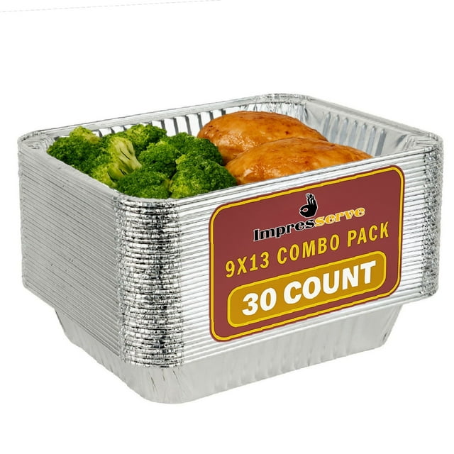 Impresserve Aluminum Foil Steam Table, Half Size Deep, 9x13 Pans (30 Pack)