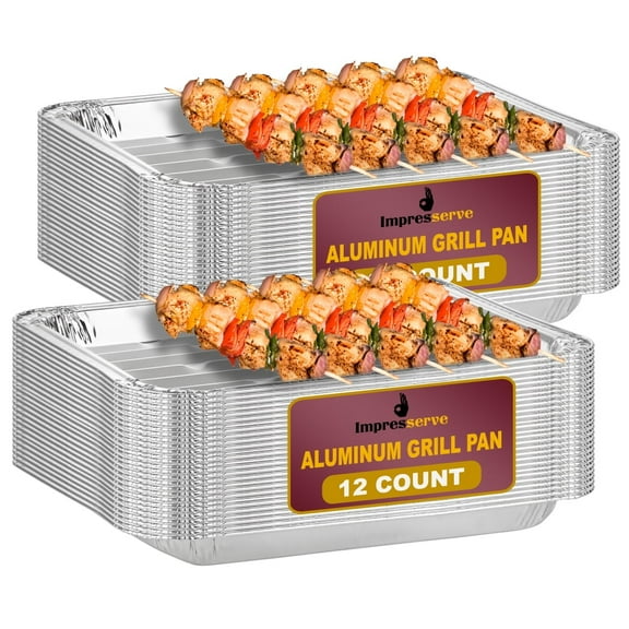 Impresserve Aluminum Grill Pans - 11.5 x 8.25 x 1 inch Disposable Foil Trays - 24 Pack