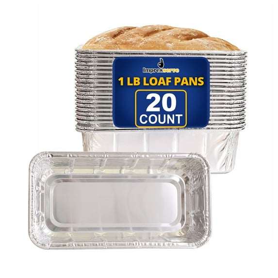 Impresserve Aluminum Loaf Pans, 1 lb (20-Pack), Heavy-Duty Disposable for Baking & Serving
