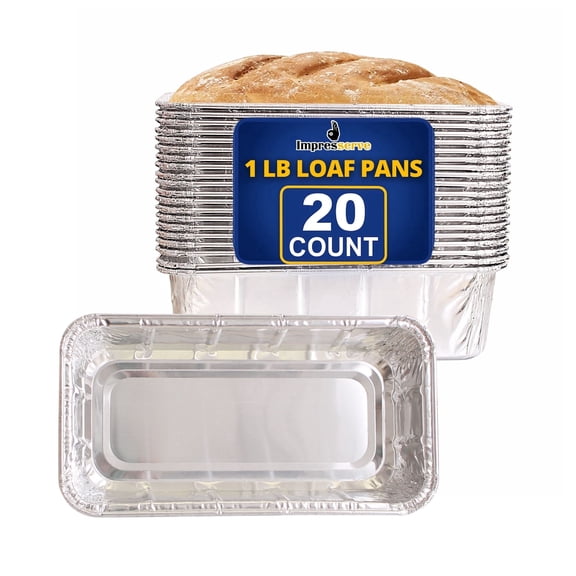 Impresserve Aluminum Loaf Pans, 1 lb Capacity, Disposable Foil Baking Pans for Bread, Cakes, Meatloaf & Food Prep, 20 Count